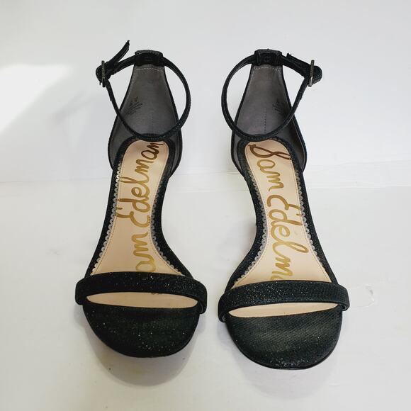 Sam Edelman Patti Ankle Strap Heel Sandals Pumps Black Shimmer Size 9 - Picture 3 of 12